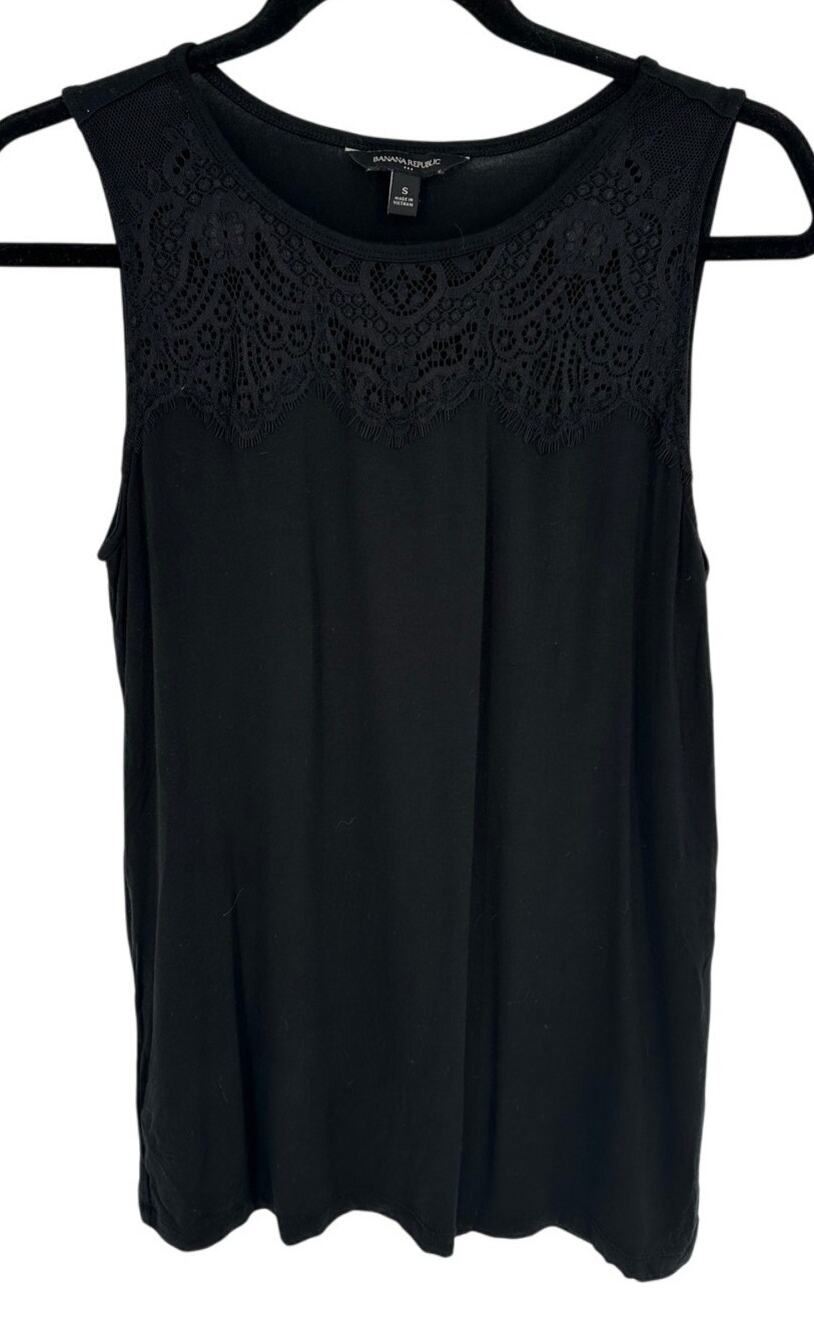 Banana‎ Republic Womens Black Lace Accent Tank Top Overlay Sleeveless S